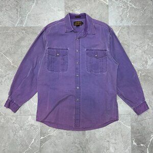 Vintage Eddie Bauer Shirt Mens Medium Rufton Twill Button Up Purple Faded Distre